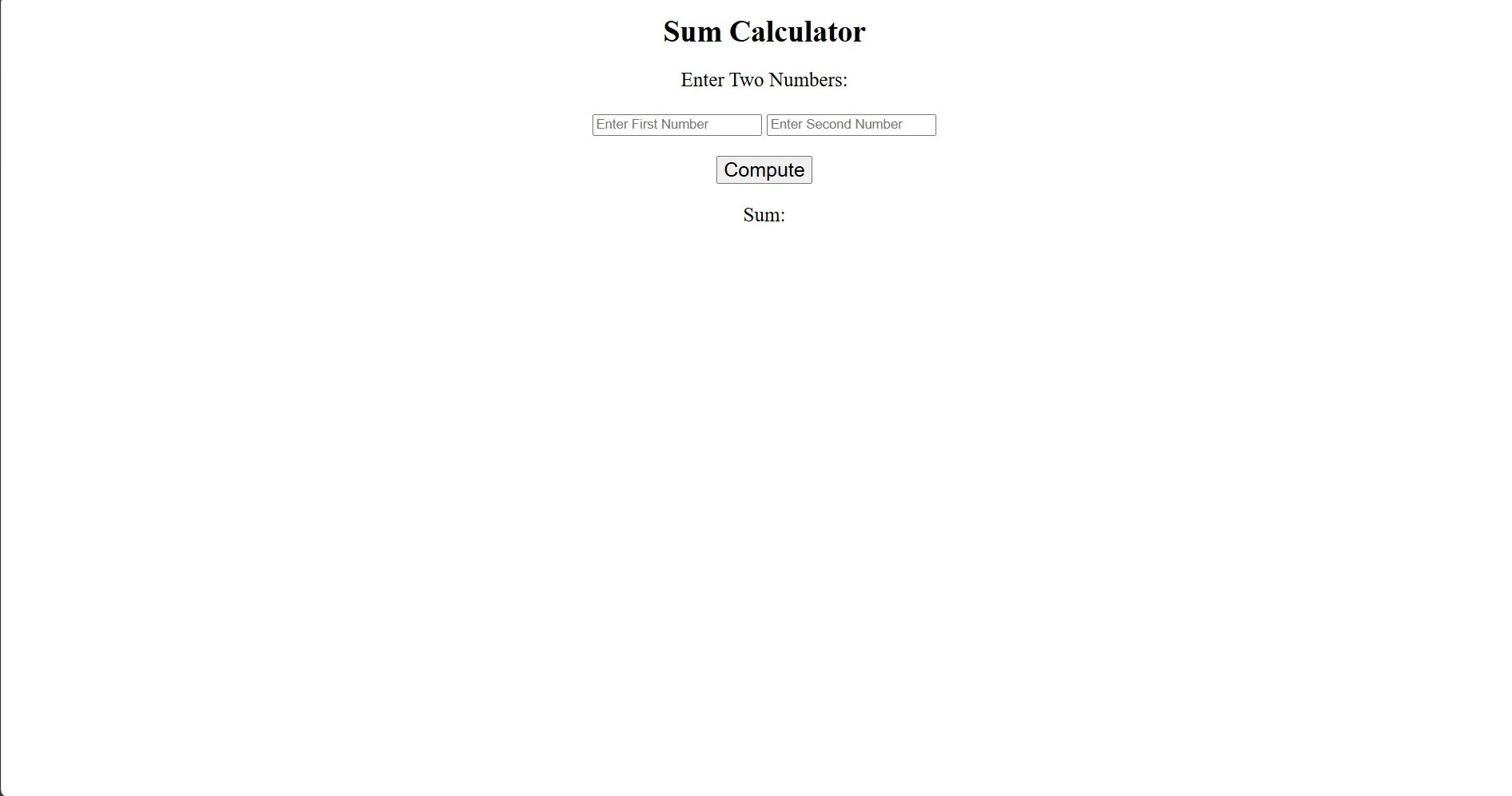 main screen of web app